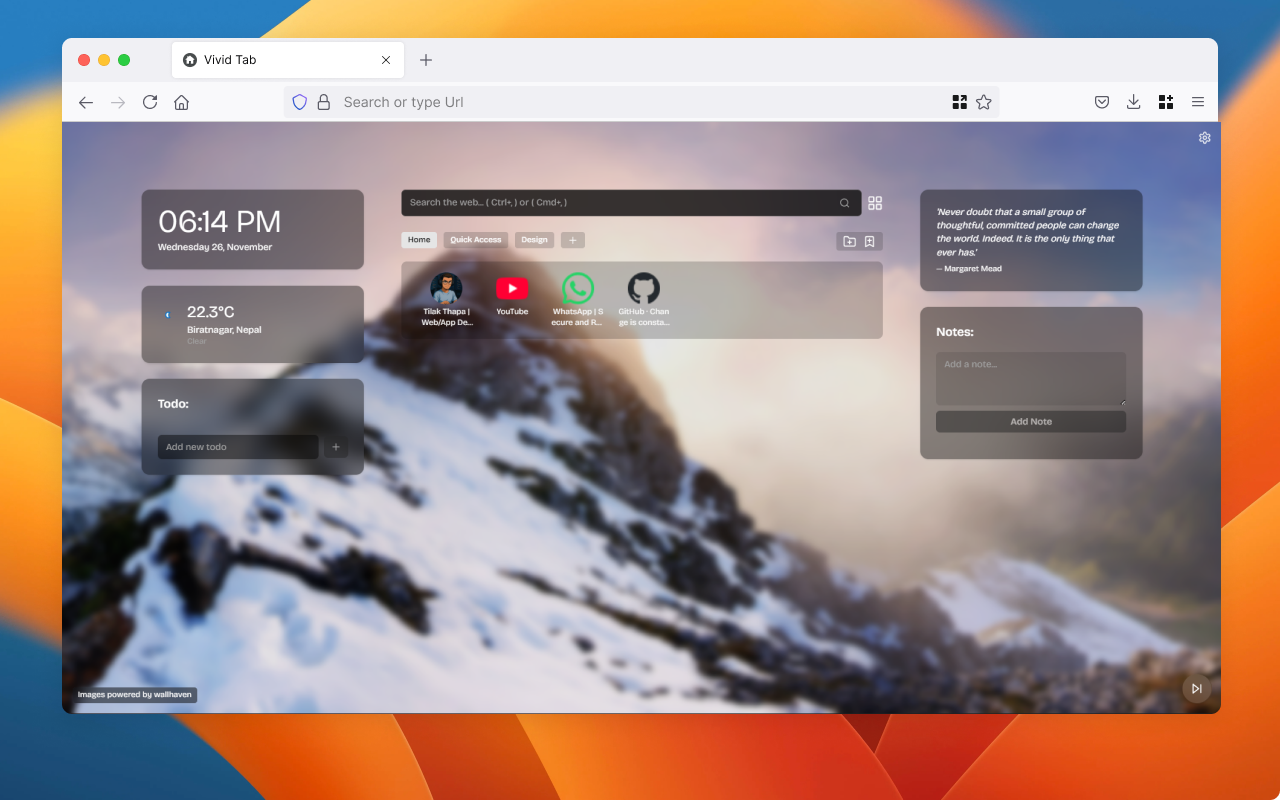 Vivid Tab with a customized wallpaper and widget layout